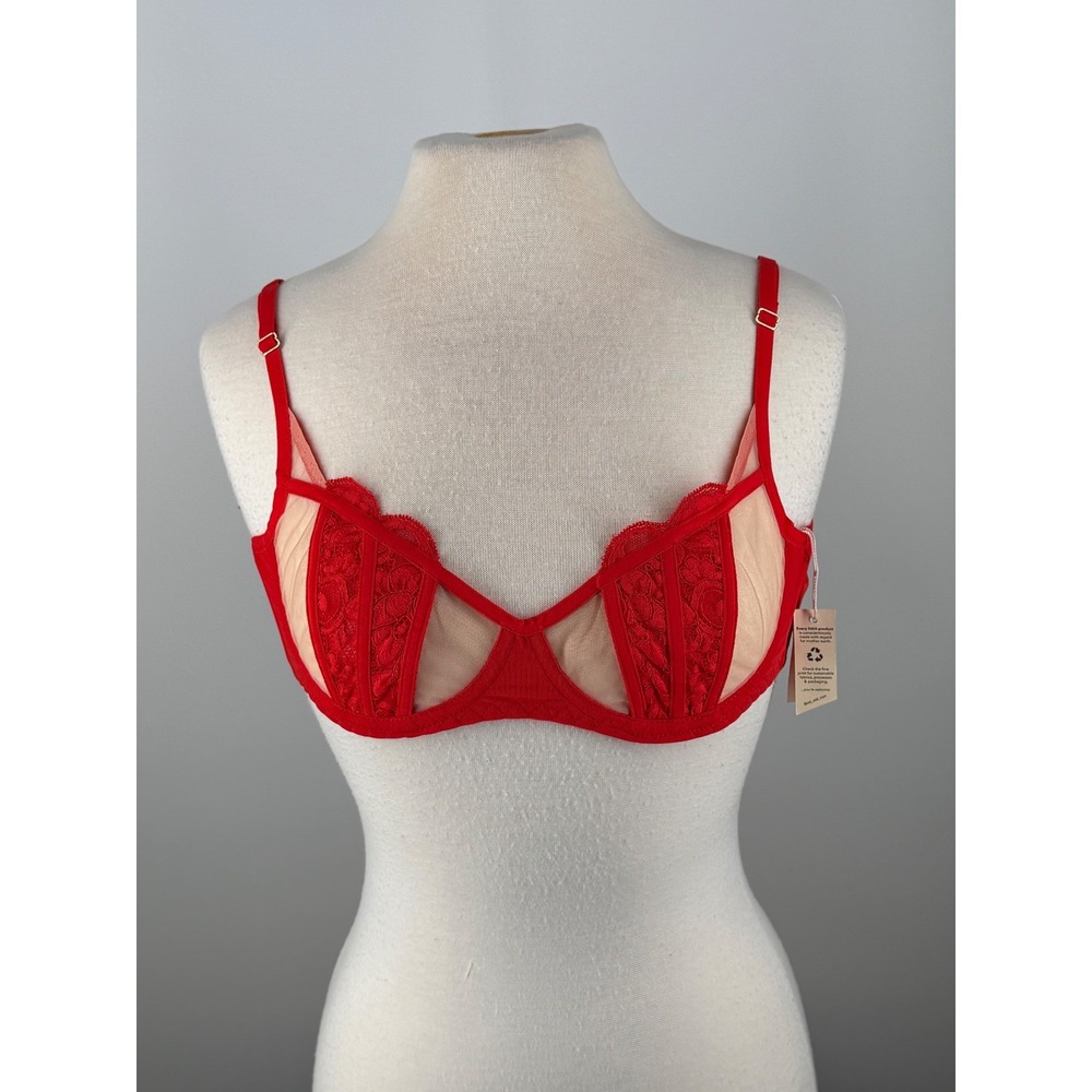 Hot‎ as Hell HAH Red Lace Caged Mesh Bra Lingerie 32-40DD